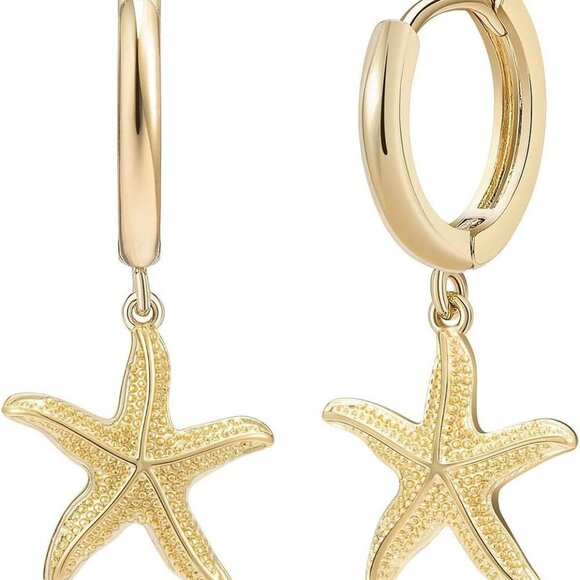 Jewelry - Huggie Earrings for Women - 14K Gold Plated Beach Sea Drop Dangle Earrings - Sta